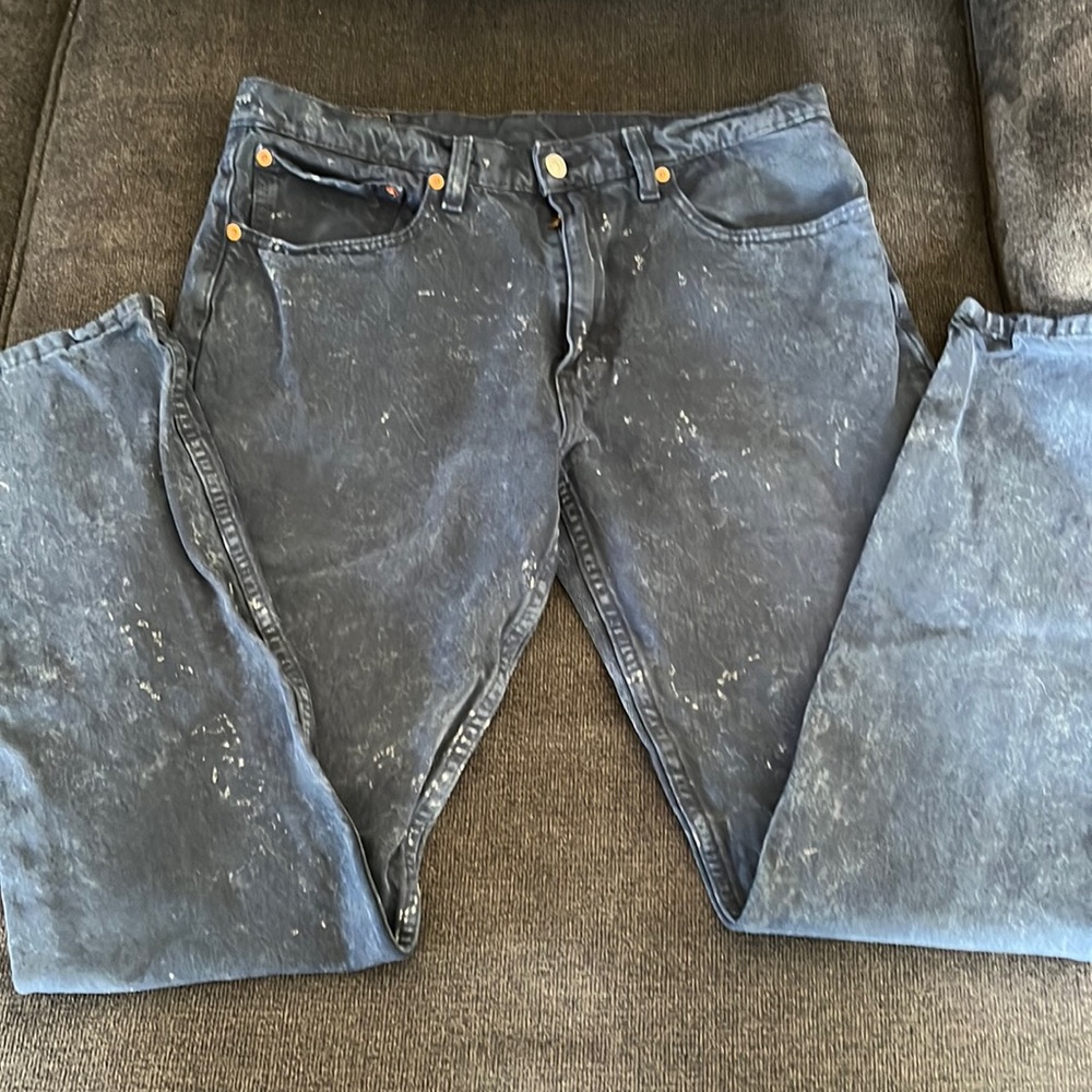 Levi 512 jeans, dark blue with acid wash white spots